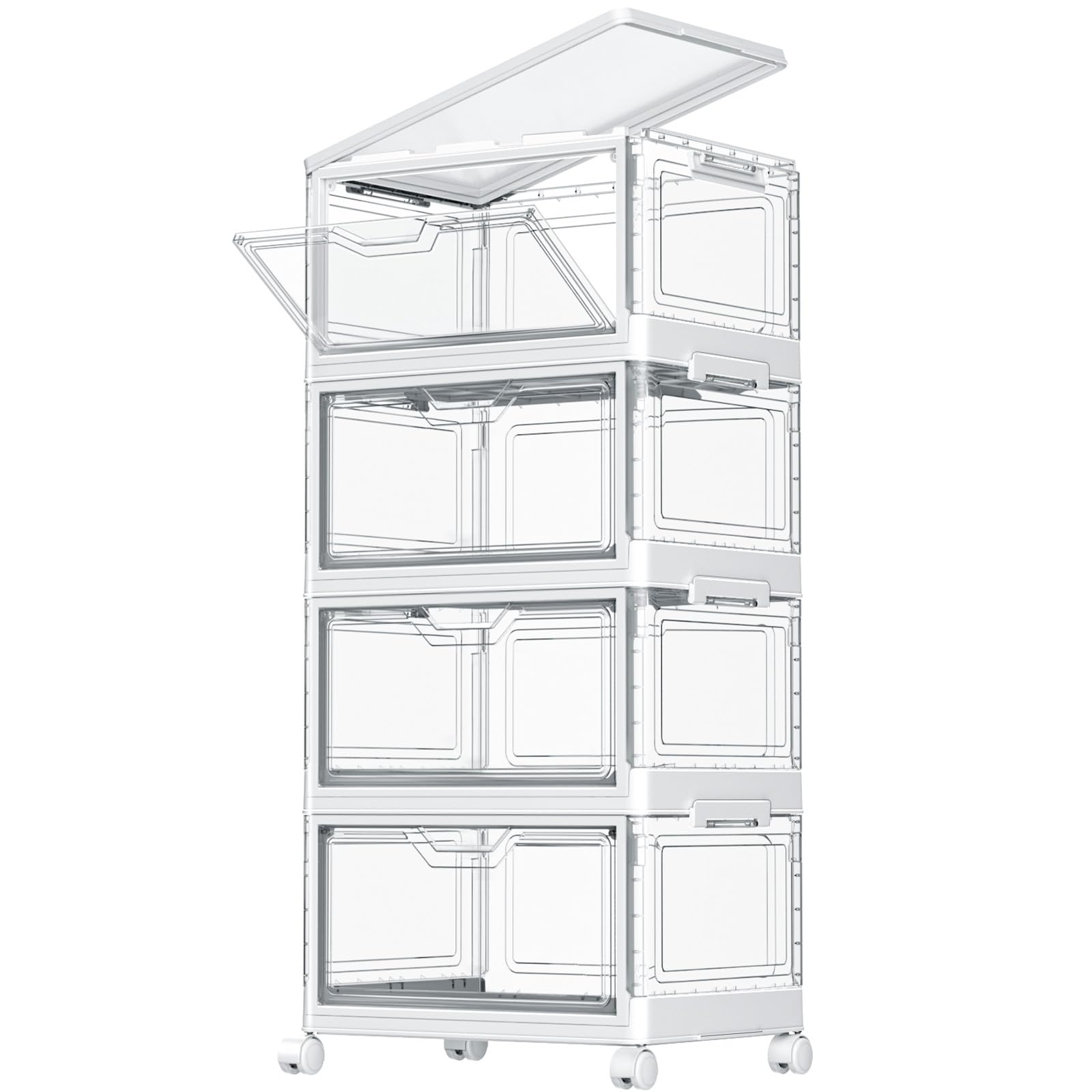 Tidytrove Transparent Storage Boxes With Lid - 23L*4 Plastic Storage Box With Front Door, 4 Tier Stackable Boxes, Plastic Drawers, Large Storage Box With Lid For Kitchen Storage & Organisation