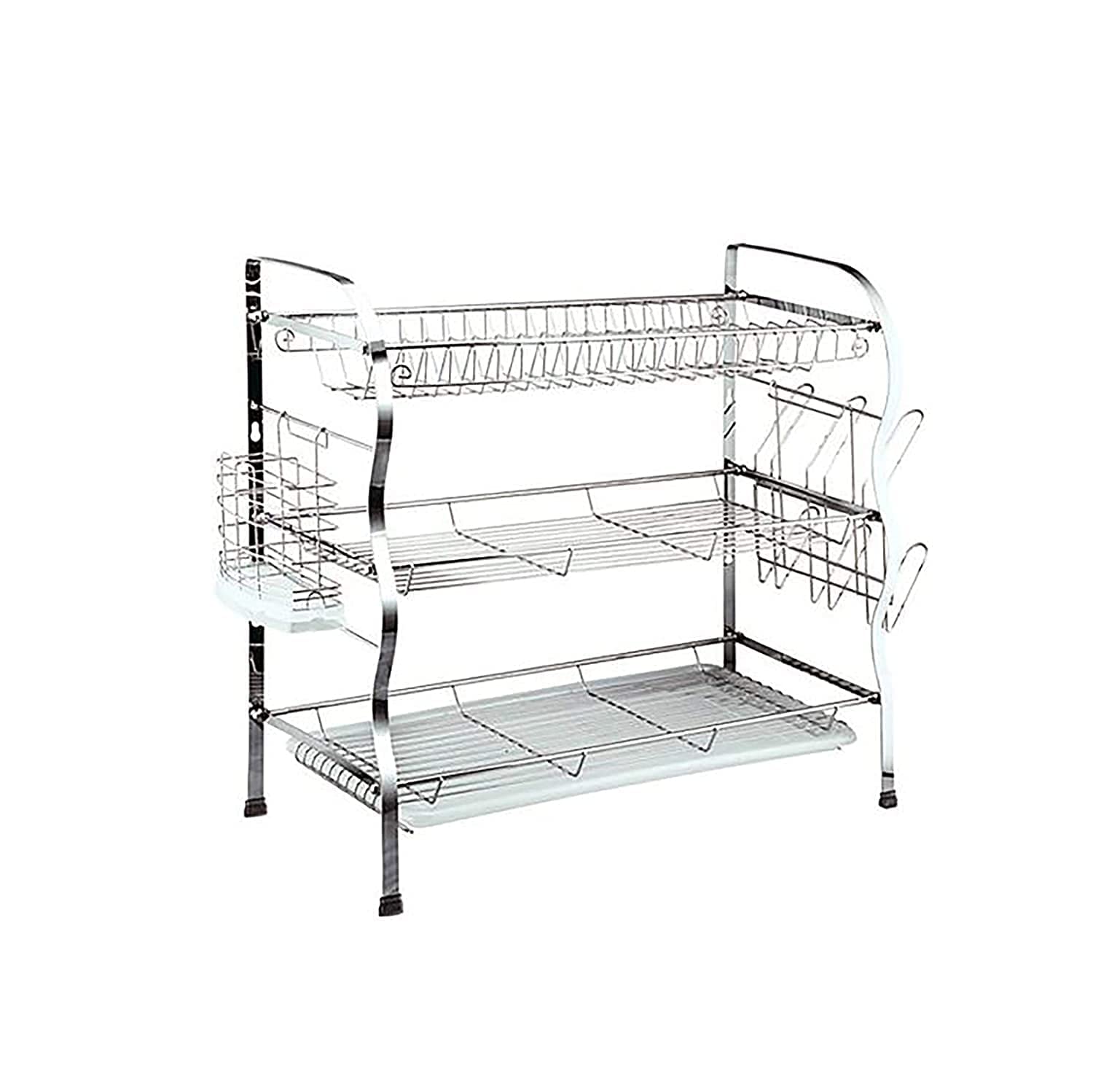 Imperial 3-Tier Dishes Holder, Chrome, Off White, 66.5 x 26 x 47.7 cm, ALIMAE912, 66.5 x 26 x 47.70 cm