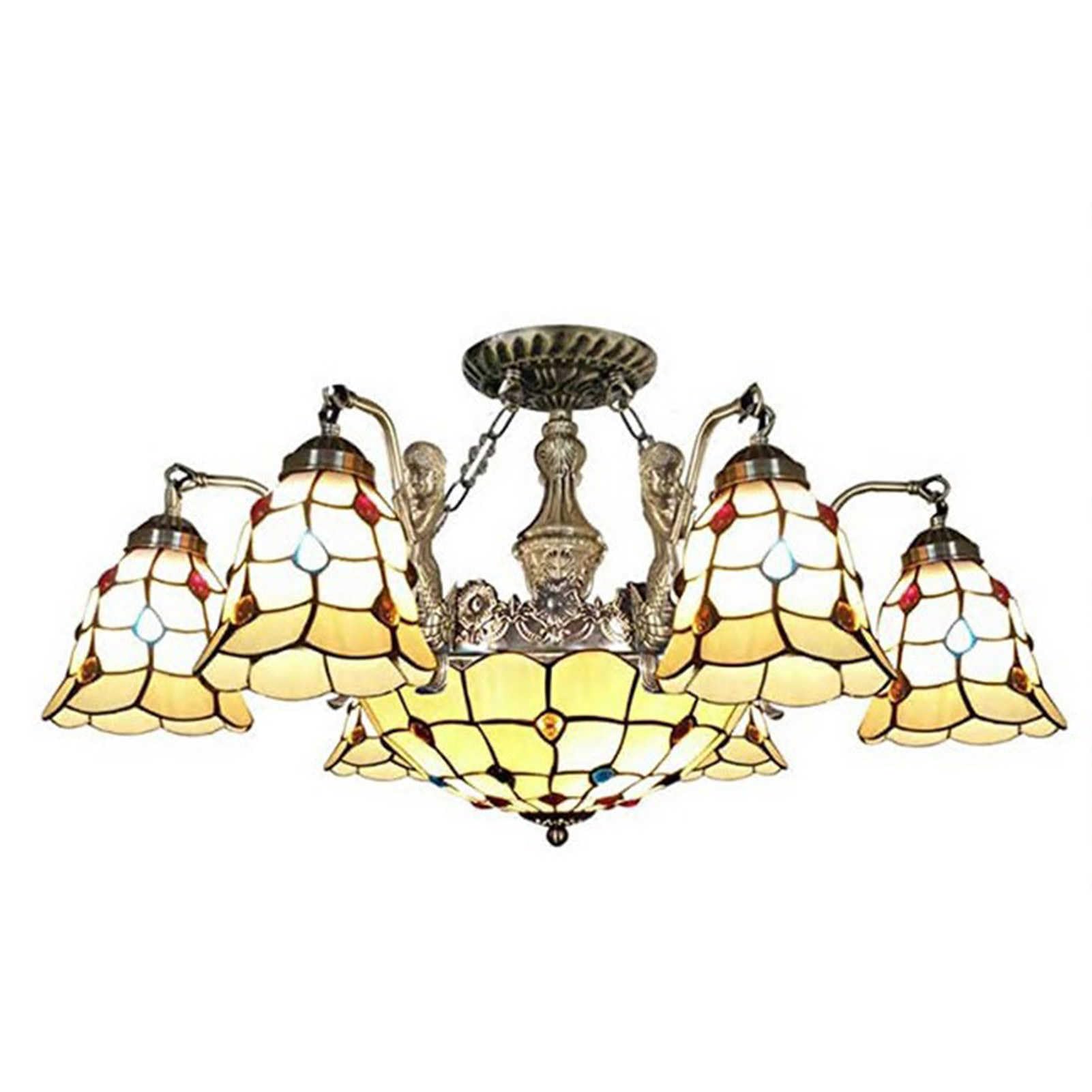 HYJAUSXB 6/8 Heads Ceiling Chandelier, Pendant Light, Handmade Glass Lamp, Crystal Beads Stained Lights, for Bedroom Lobby Living Room Decoration