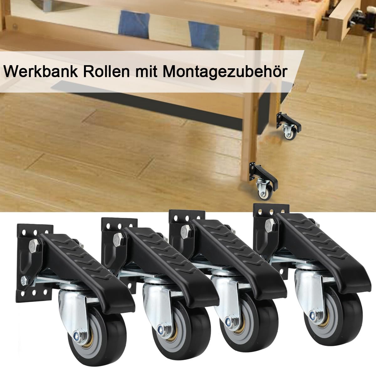 Schwerlastrollen 65mm, 4Stück Lenkrollen für Werkstatt & Möbel & Outdoor | Tragkraft bis 200kg, leise & langlebig, Möbelrollen Transportrollen Schwerlast mit Bremse, Rollen Schwerlast