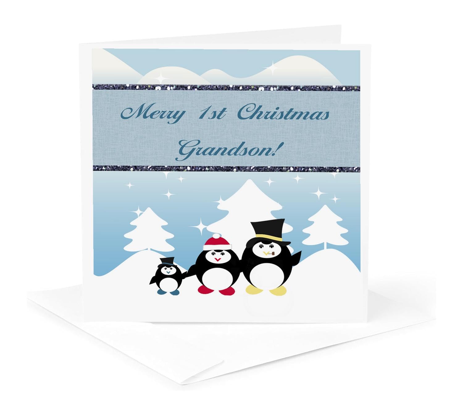 Penguin Family on a Winters Day, Merry 1st Christmas - Greeting Card, 6 x 6 inches, single (gc_167322_5)