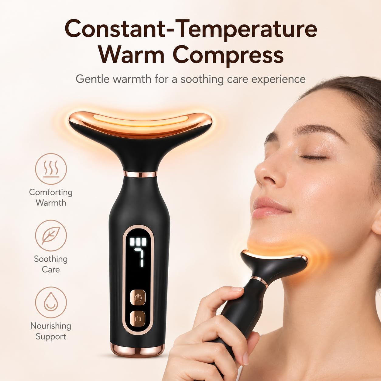 Massaggiatore viso nero ricaricabile, dispositivo di lifting facciale 7 in 1 con calore a 45 °C e terapia della luce LED, strumento elettrico per rassodare la pelle del collo, mascella del collo