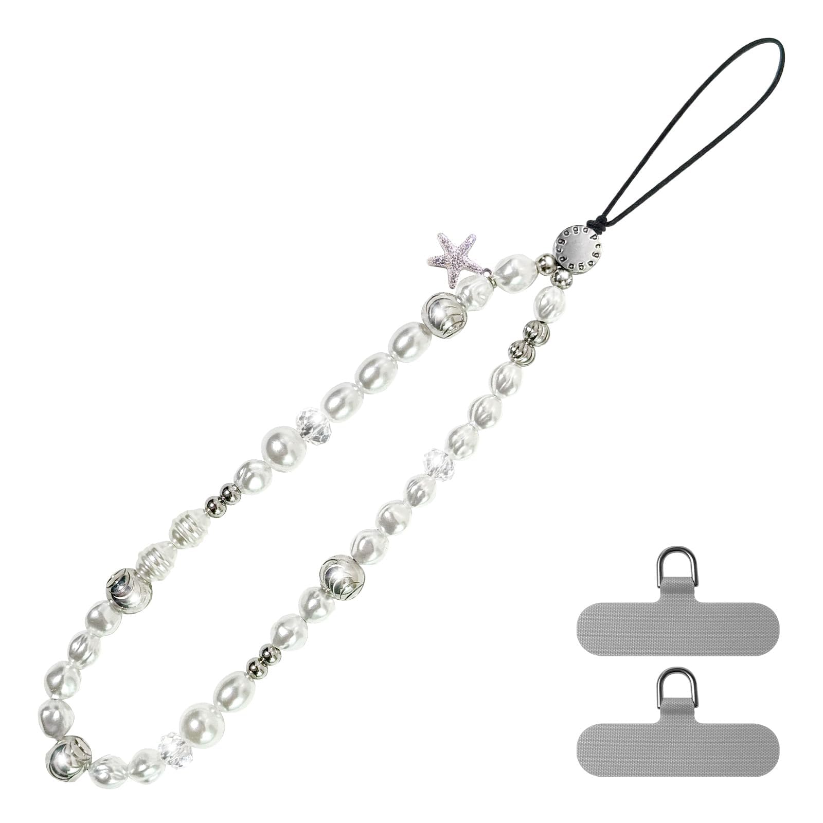 pcgaga Designed Pearl Beaded Phone Charm, Phone Wrist Strap, Handmade Bracelet Straps, Anti-Lost Lanyard Wrist Chain for Airpods Women Girls Gift (Silver Beads)