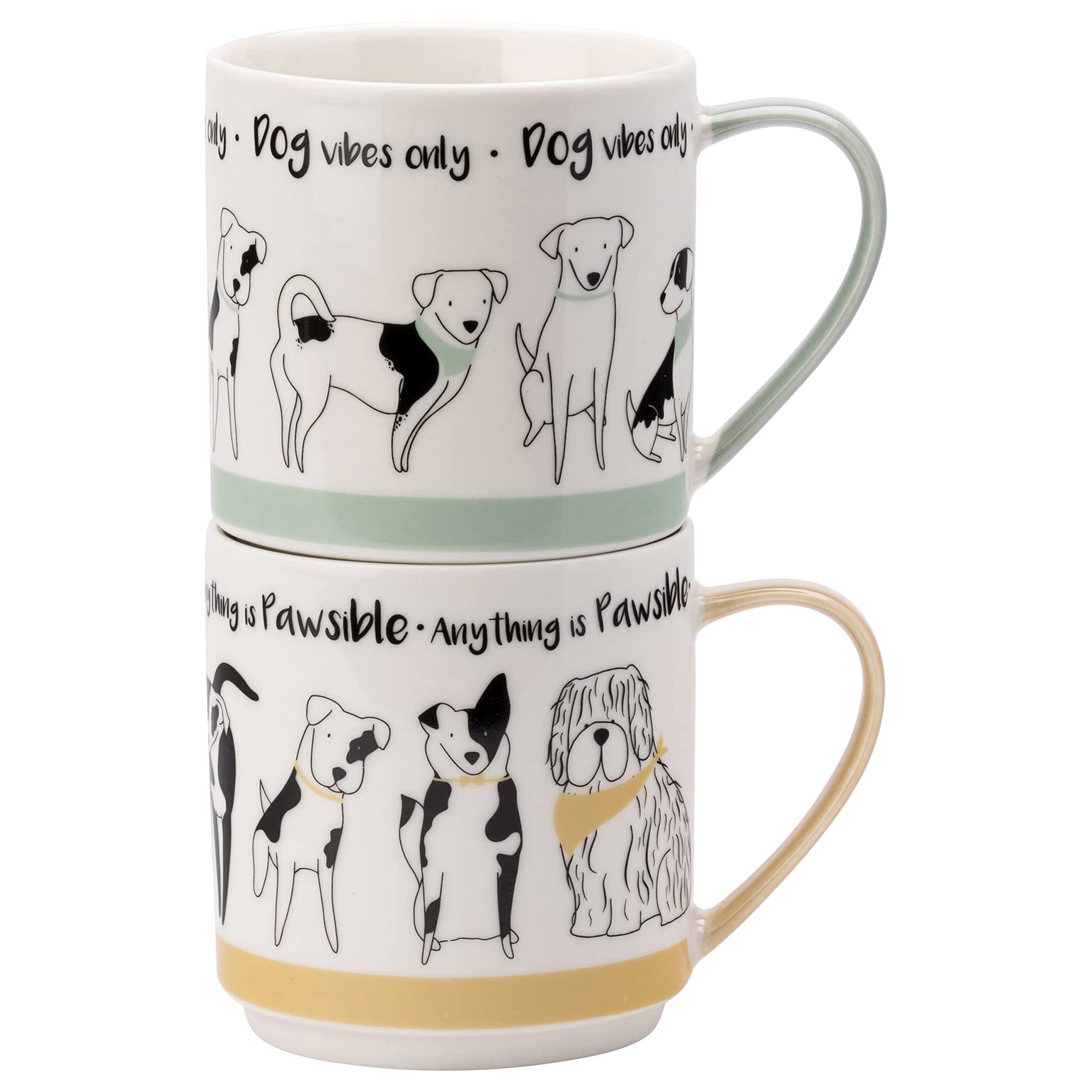 David Mason Design Playful Pets Dog Stacking Mugs 2-Piece Set, 85 mm x 85 mm Size