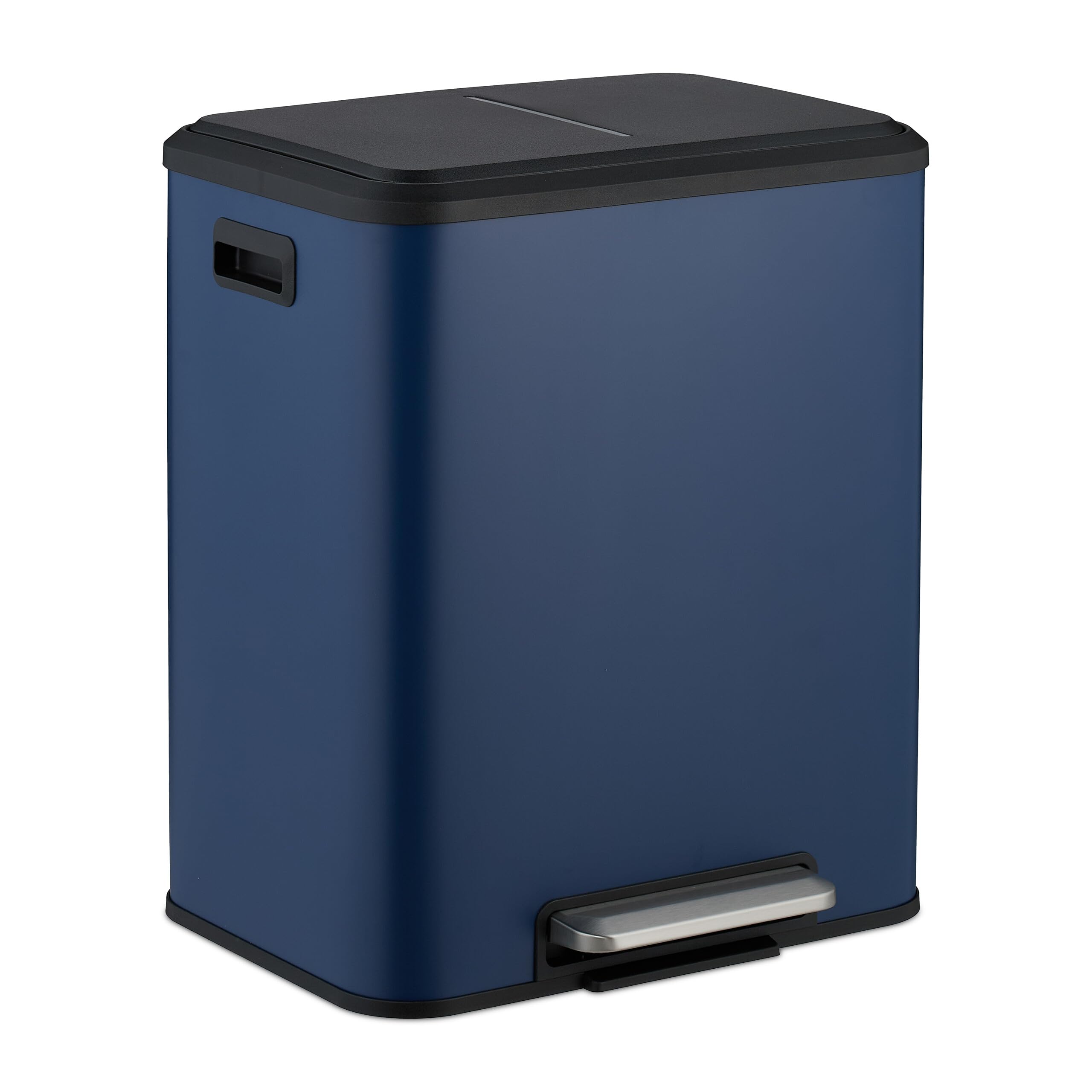 Relaxdays Kitchen Bin, 2 Compartments, 15 Litres Each, Inner Buckets, Foot Pedal, Recycling Dustbin, Soft-Close, Blue