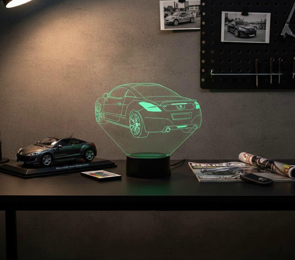 Lampe 3D Peugeot RCZ-R Personnalisable – Veilleuse LED 16 Couleurs avec Télécommande – Gravure Laser Haute Précision – Décoration Garage & Passion Auto – Fabriqué en France