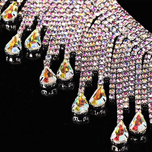 Strass aparando roupas apliques Strass de strass, corrente de borla de costura(,8.5cm wide silver AB