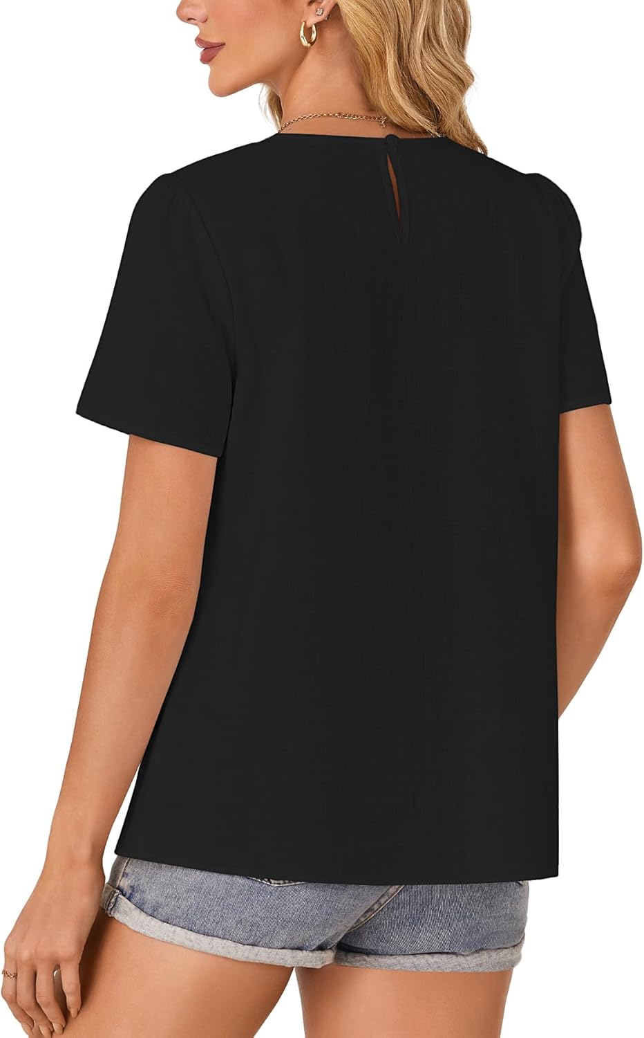 Vrtige Women's Crewneck Lace Crochet Shirt Eyelet Short Sleeve Casual Blouse Shirt Top - Image 5