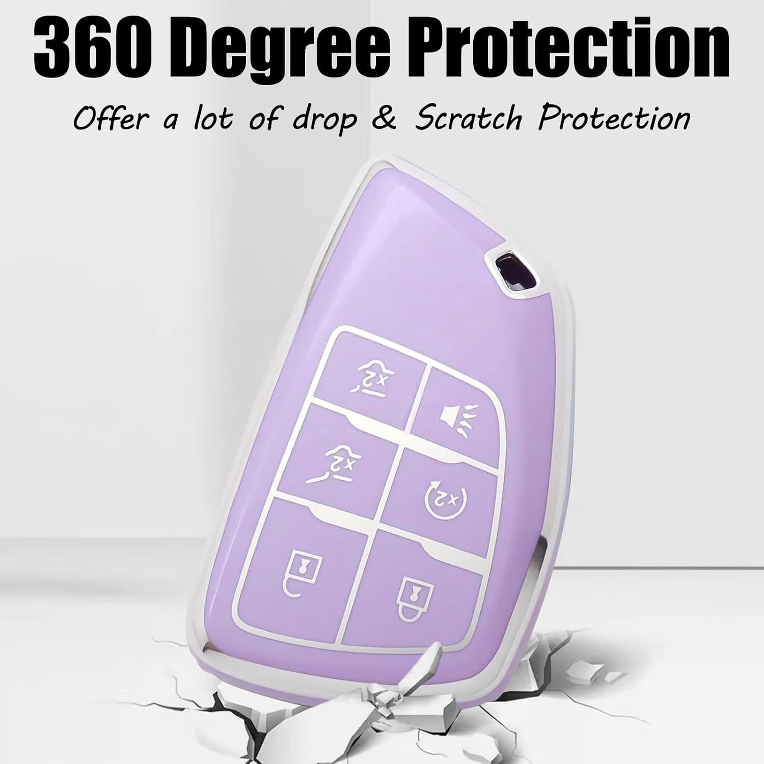 Key Fob Cover for Chevy GMC with Keychain, Tahoe Suburban Equinox Traverse Yukon Denali Terrain Buick Envision Premium Soft TPU Case (6 Buttons Purple) image 4