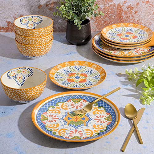 Laurie Gates By Gibson Hand Painted Tierra Mix And Match Dinnerware Set, Service For 4 (12Pcs), Mosaic #TOP5