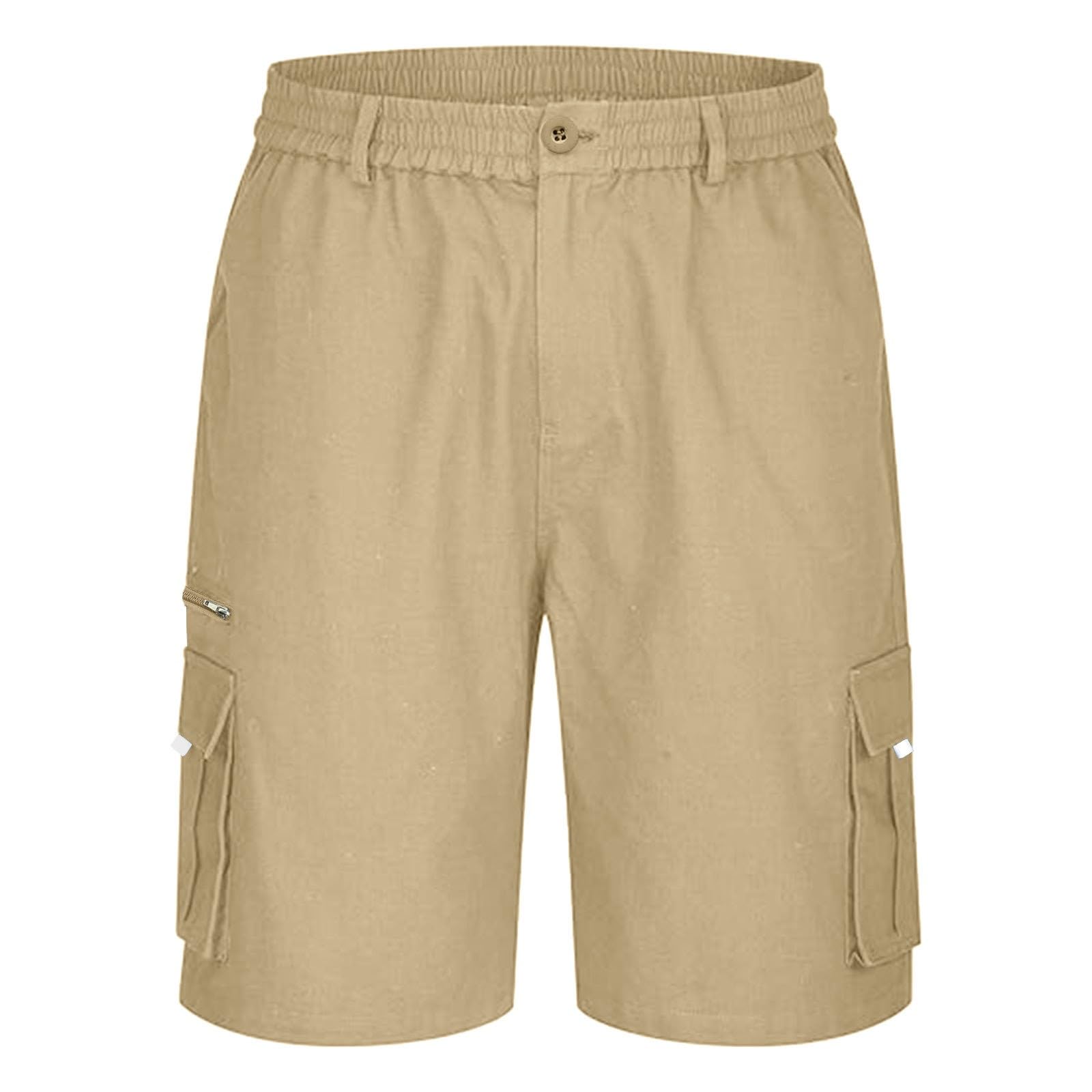 Cargo Shorts for Men Casual Summer Hiking Shorts Elastic Waist Big and Tall Bermuda Shorts with Pockets Knee Length A02-Khaki XL