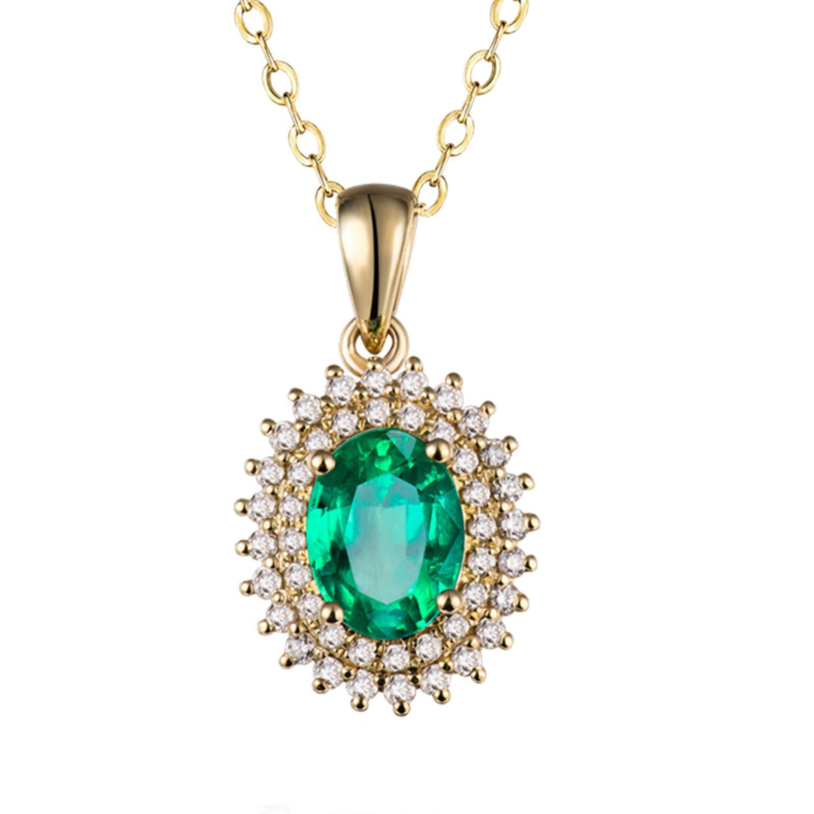 Daesar Halskette 750 Gold, Kette Damen 45CM mit Anhänger Sonnenblume mit 1.2ct Oval Smaragd Hochzeit Halskette Gold mit Diamant