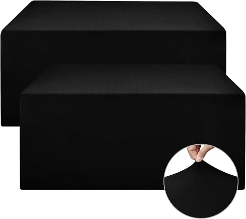 Nasitos Fundas de mesa ajustables negras para mesas de 6 pies, 72 x 30 pulgadas, paquete de 2 manteles rectangulares elásticos de elastano, manteles