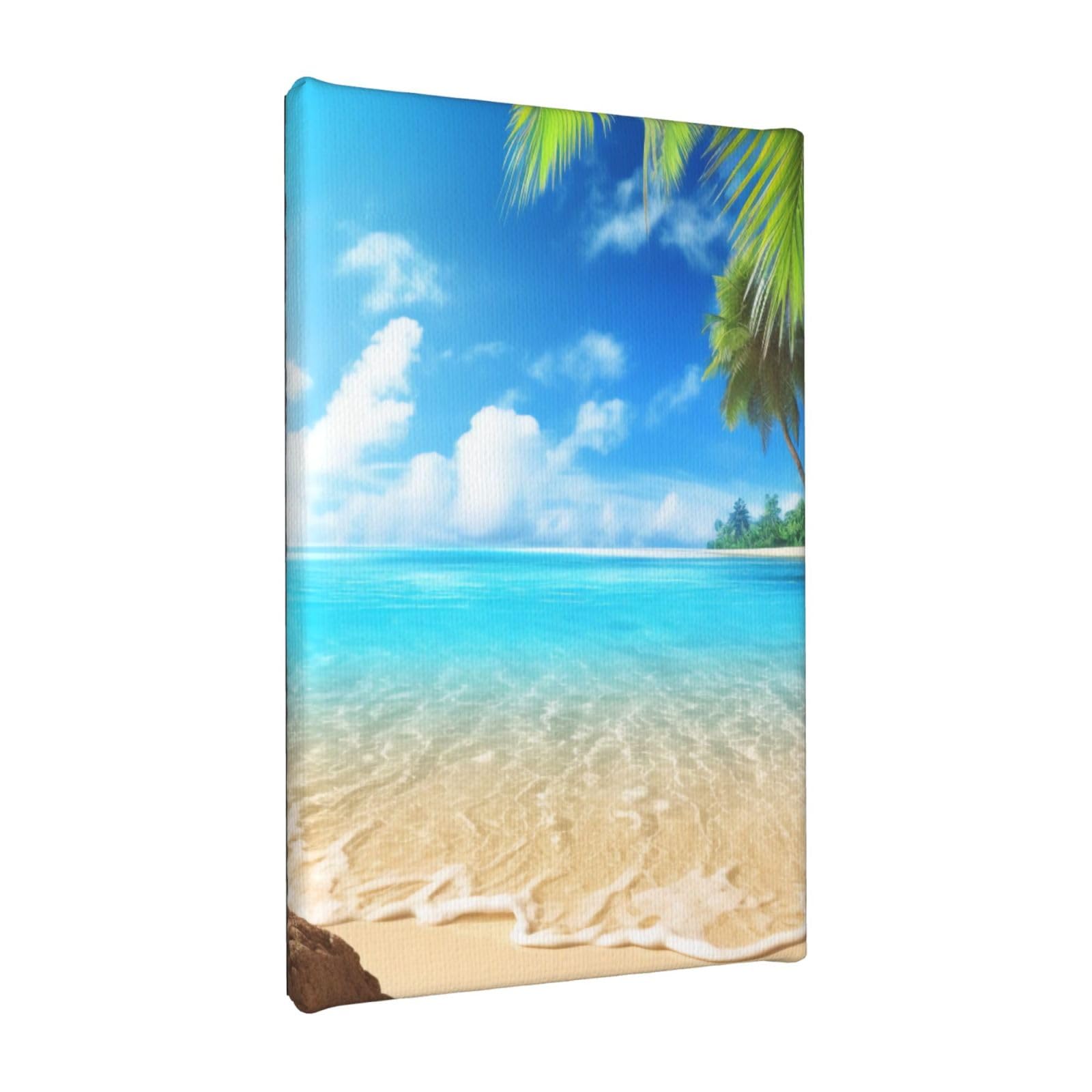 YKLJG Tropical beach plant theme Printed Wall Art Canvas Painting 20x30 CM Wooden Framed Picture Painting Artwork Prints for Bedroom Kitchen Home Office Decor