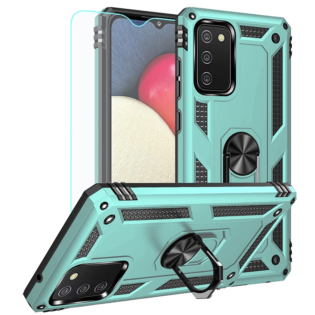 Yzok Custodia Per Galaxy A02S, Con Protezione Schermo Hd, Grado Militare, Supporto Per Auto Con Cavalletto Ibrido Rigido In Pc Morbido Tpu Antiurto Custodia Protettiva Per Samsung Galaxy A02S (Verde-image