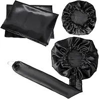 Kit Touca Difusora + 1 Touca + 2 Fronhas Cetim Seda Preta