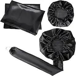 Kit Touca Difusora + 1 Touca + 2 Fronhas Cetim Seda Preta