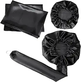 Kit Touca Difusora + 1 Touca + 2 Fronhas Cetim Seda Preta