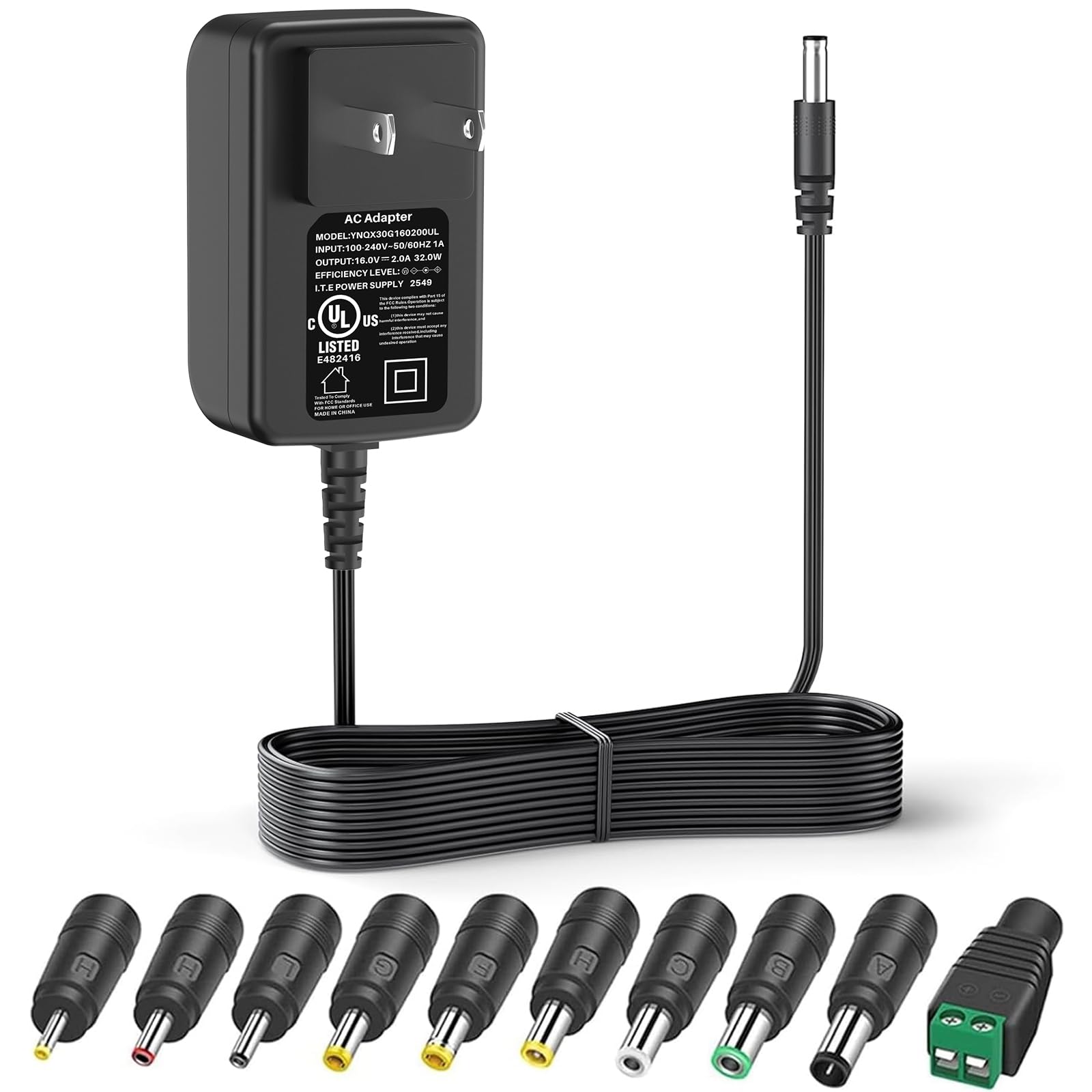 16V 2A 1.5A AC Adapter Power Supply 32W 10 Tips Power Cord Charger Replacement for Webcams Monitors Scanners Routers LED Lights