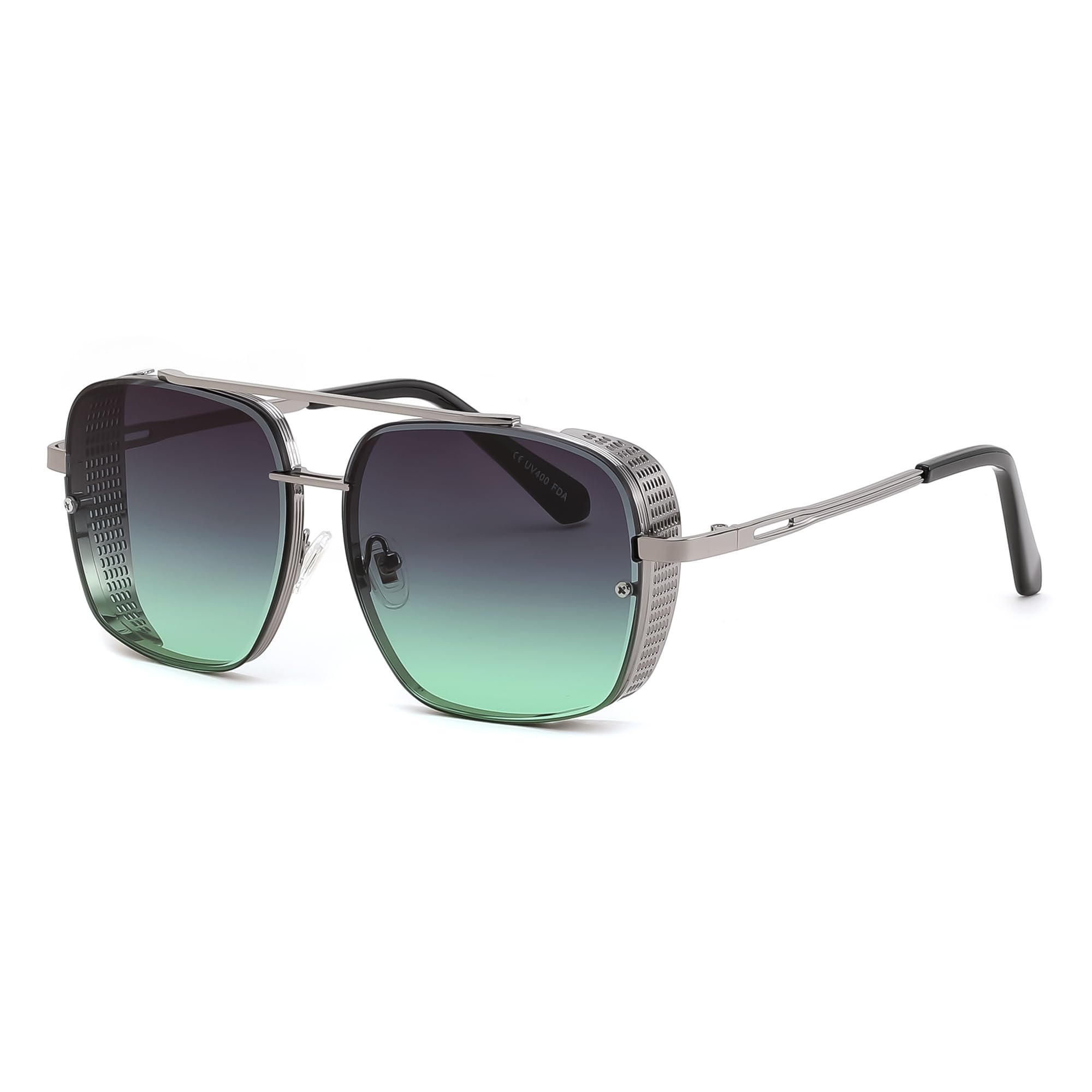 FEISEDY Sunglasses Mens Women Vintage Pilot Square Trendy Metal Steampunk Fishing Driving Sun Glasses B2894