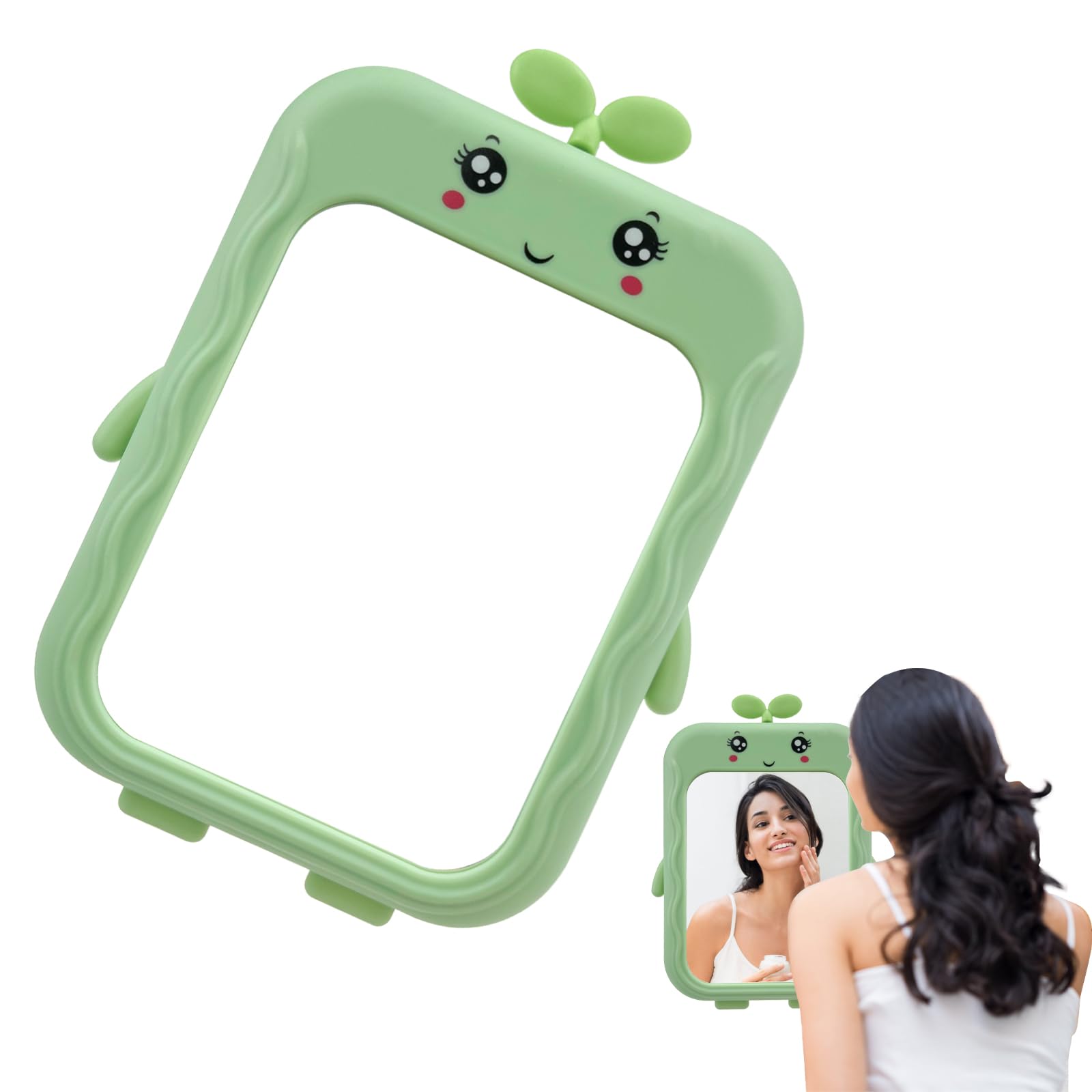 Qusmeiyici Green Grass Desktop Mirror for Girls Portable Cute Makeup Desk Mirror with Stand Travel Beauty Cosmetic Mirror Grass Styling for Tabletop Bathroom Shower