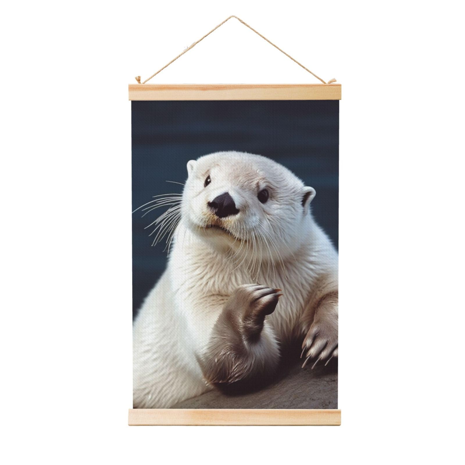 White Otter Posters Wooden Shaft Hanging Poster Canvas Prints Scroll Wall Art Painting Vintage Wall Banner Modern Artwork Decor for Home Decor Ready to Hang 16"x24"