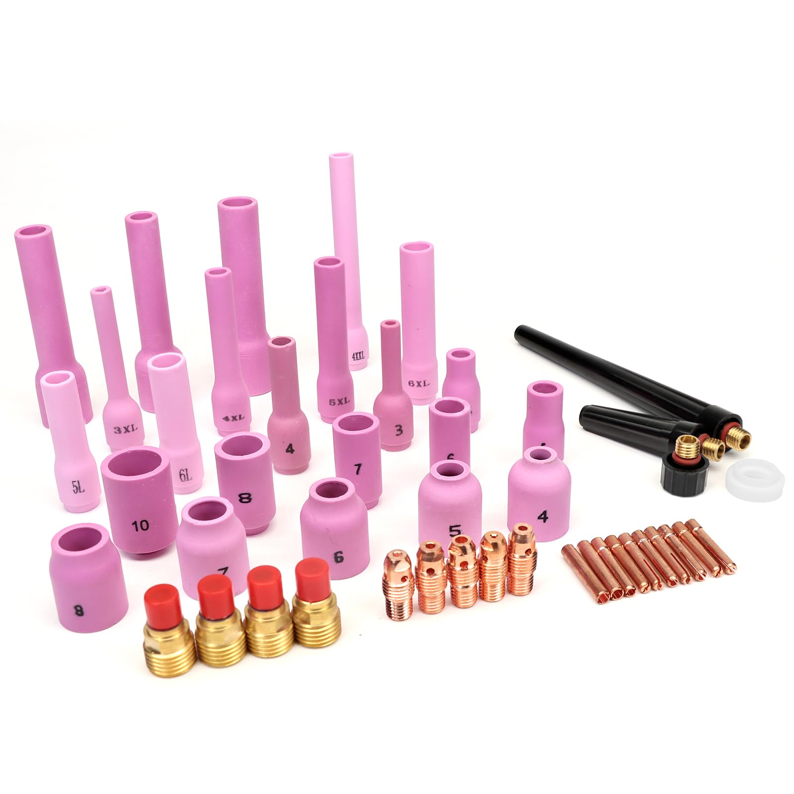 LCWELD 46PCS TIG welding torch short column gas lens chuck main assembly size kit, suitable for WP-09 WP-20 WP-25 TIG welding torch