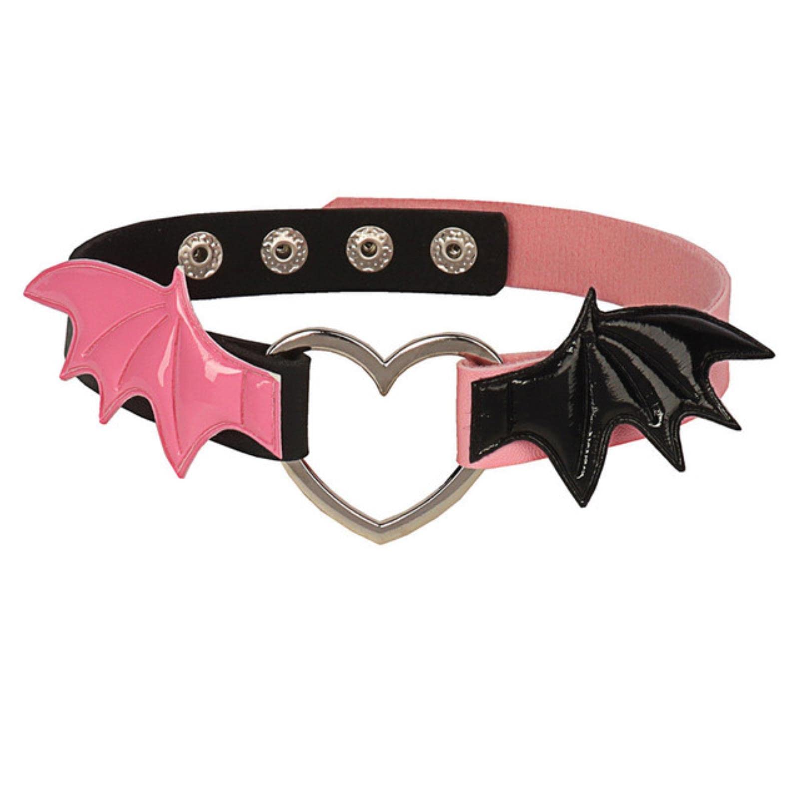 Weiting Women's Black Pink New Goth Halloween Bat Wings Choker Necklace For Girls Heart Chocker Leather Collar Jewelry