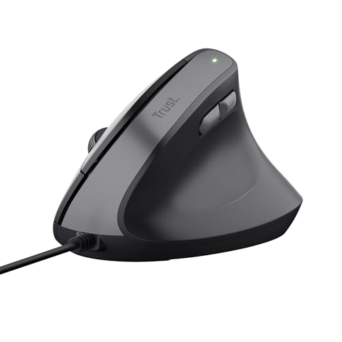 Migliori mouse gaming ergonomici Trust Yuno Mouse Ergonomico Cablato, Mouse Verticale per Destrorsi con Cavo USB da 1,5m, DPI Regolabile (800-2400), Sensore Ottico, 6 Pulsanti, 60% Plastica Riciclata, Macbook, Computer, Laptop - Nero