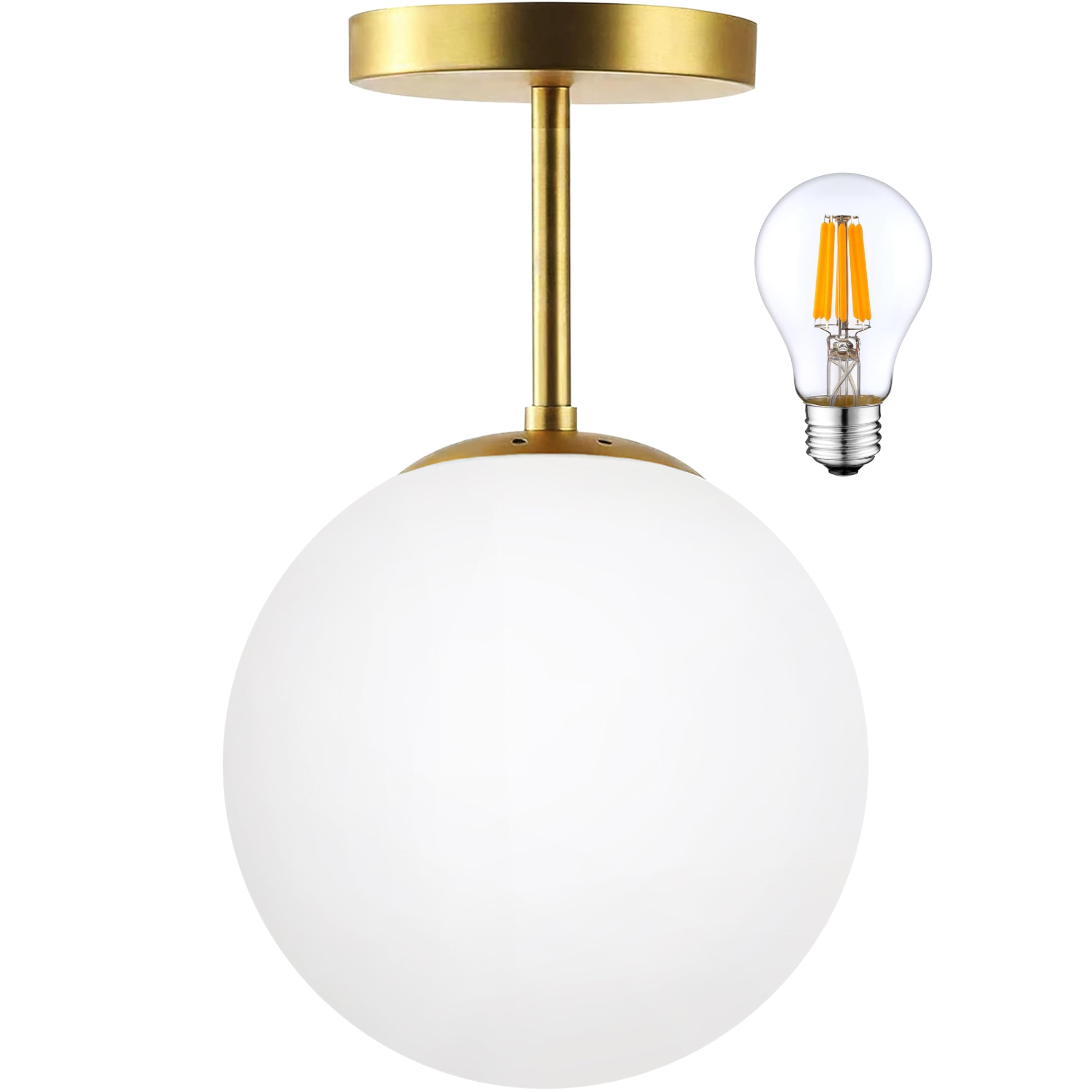 Globe Semi Flush Mount Ceiling Light Fixture Globe Ceiling Light Milk Glass Matte Gold Finish Contemporary Mid Century Modern Lighting for Hallway Living Room Kitchen Bedroom Storage(Bulb Included) Frosted and gold 8 inch