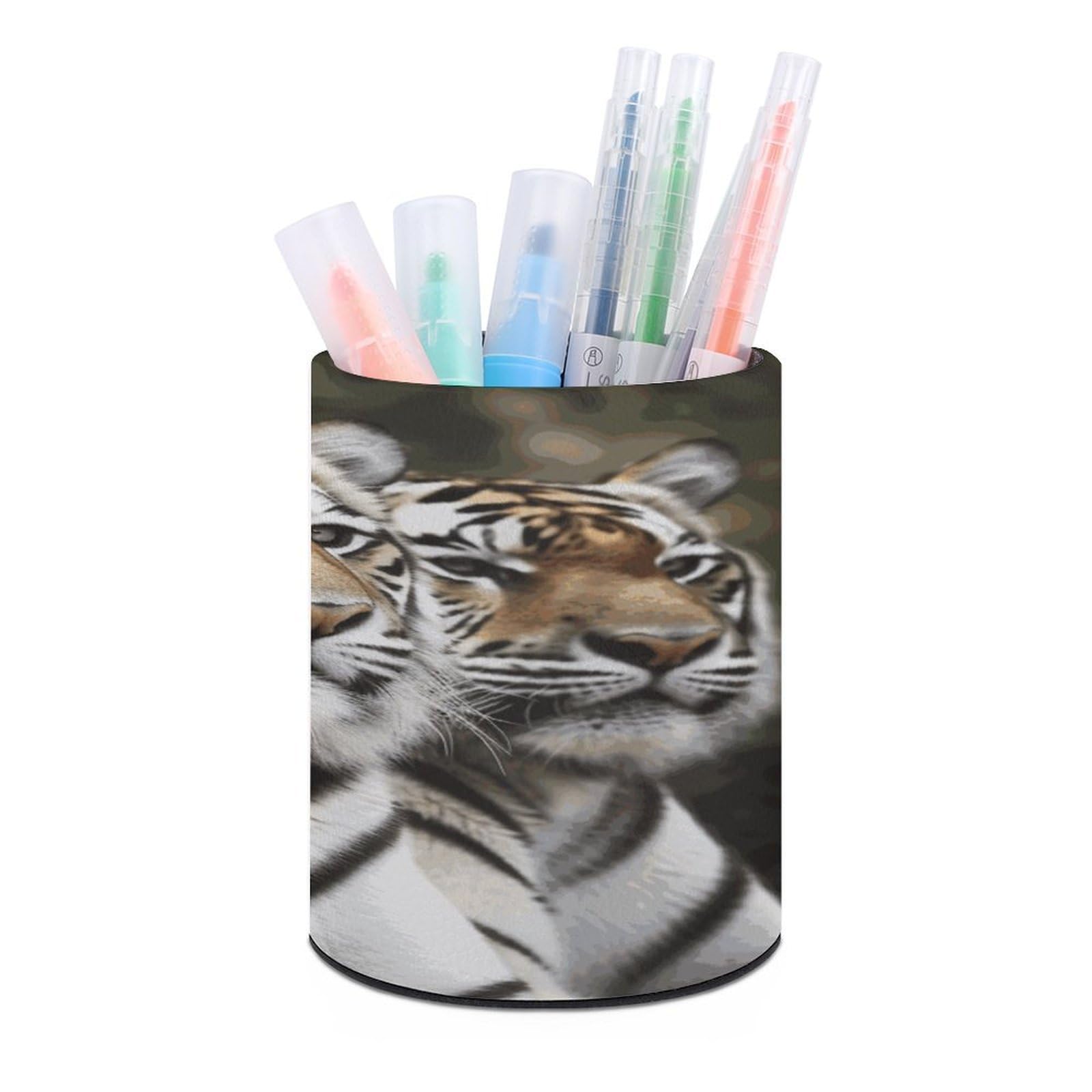 FekiLoot Majestic Tiger Pen Holder Personalized Desktop Pencil Holders Case Office Accessories Container Box for Round Pen Cup Desktop Organizer Makeup Brush Holder Caddy Storage