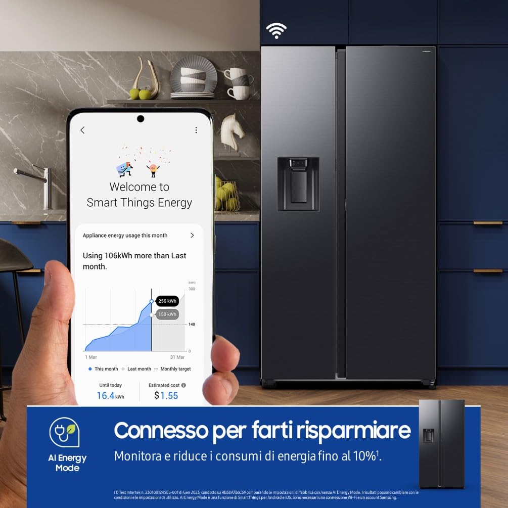 FRIGORIFERO SIDE BY SIDE SAMSUNG RS80F66KBFEF NERO 634 L INVERTER DISPENSER ACQUA E GHIACCIO LIBERA INSTALLAZIONE CLASSE B (Ricondizionato)