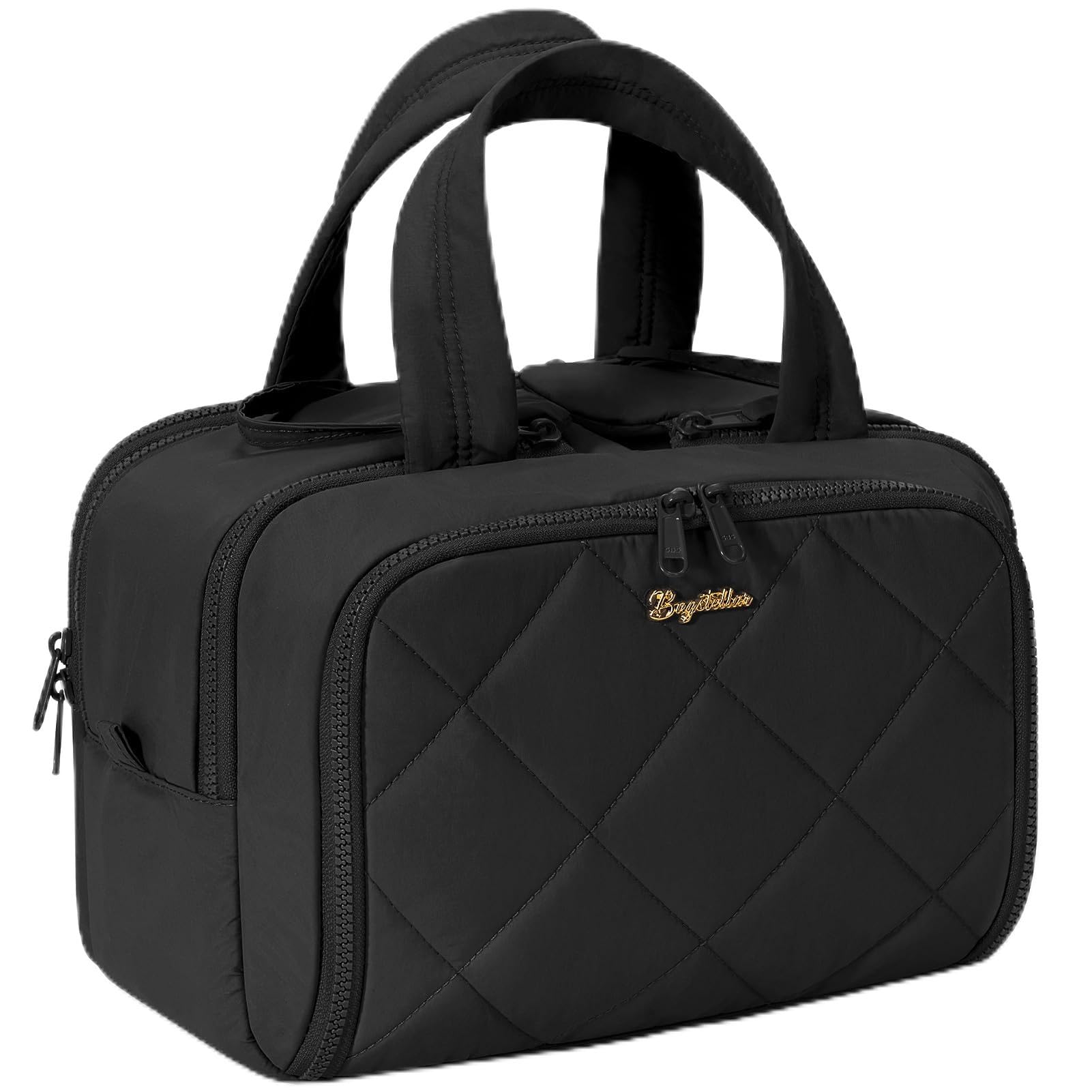 Travel Toiletry Bag Large Wide-open Puffy Toiletry Bag for Women Lightweight Quilted Makeup Bag Cosmetic Organizer with Handle