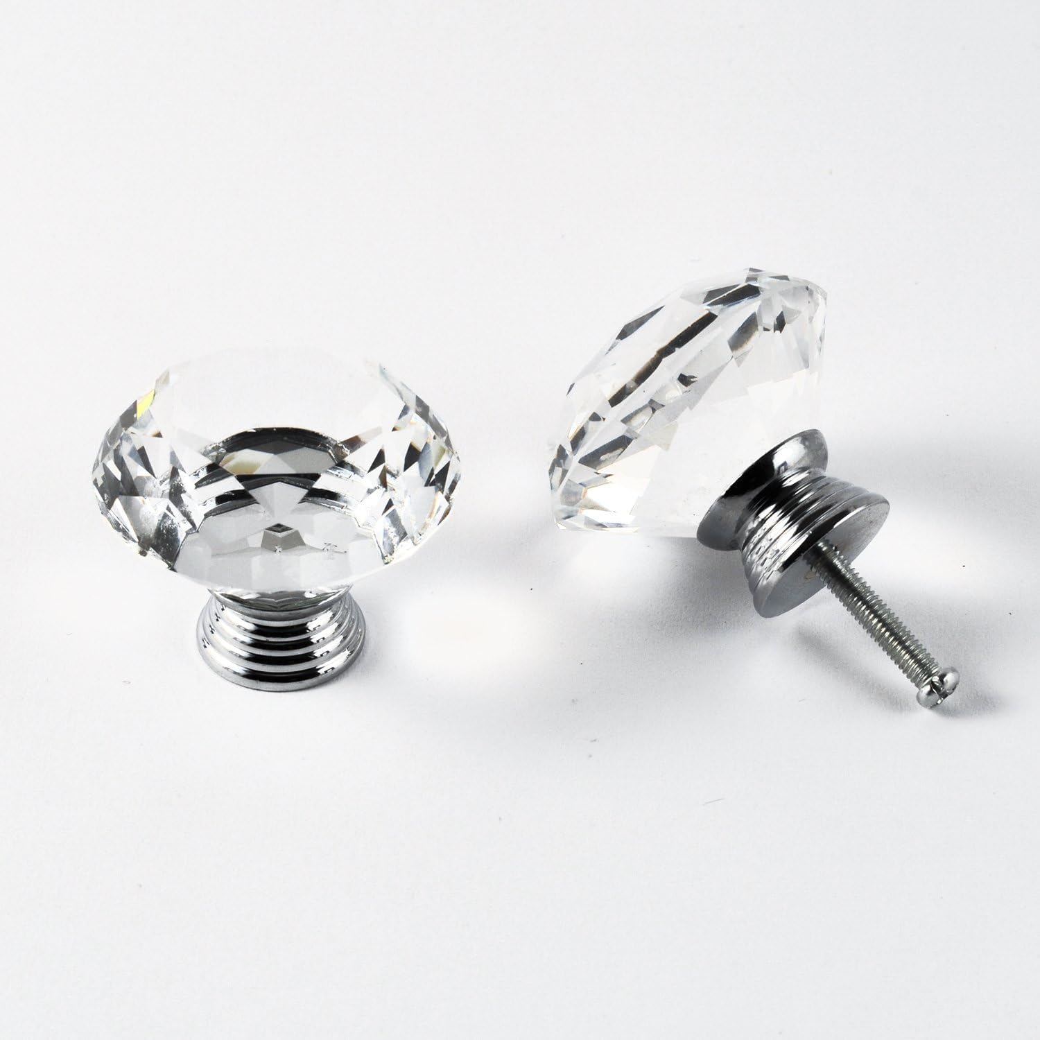 20 Pack Diamond Shape Crystal Glass 30mm Drawer Knob Pull Handle for Cabinet, Drawer