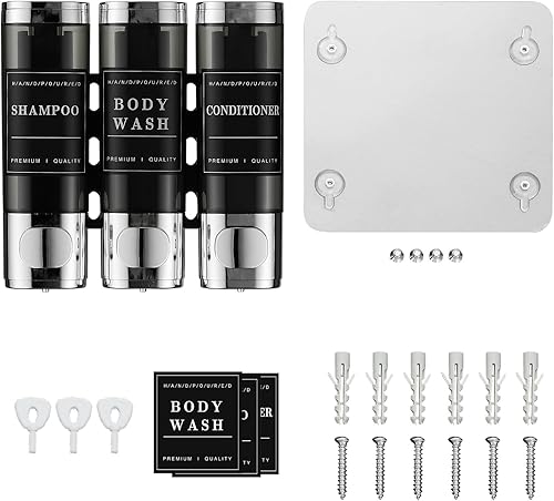 Miniatura 8 de Unisense - Dispensador de champú y acondicionador, dispensador de jabón de ducha de 3 cámaras, sin taladro, dispensador de champú montado en la