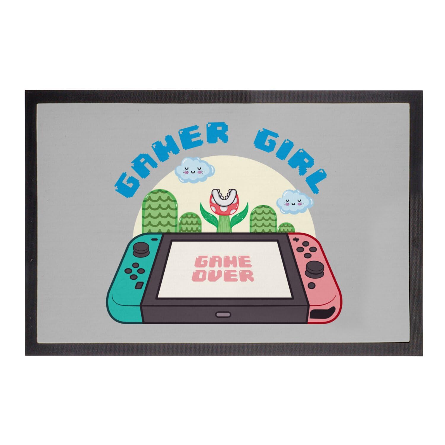 Paillasson gamer girl gris idéal pour décorer une chambre de jeux vidéo retro