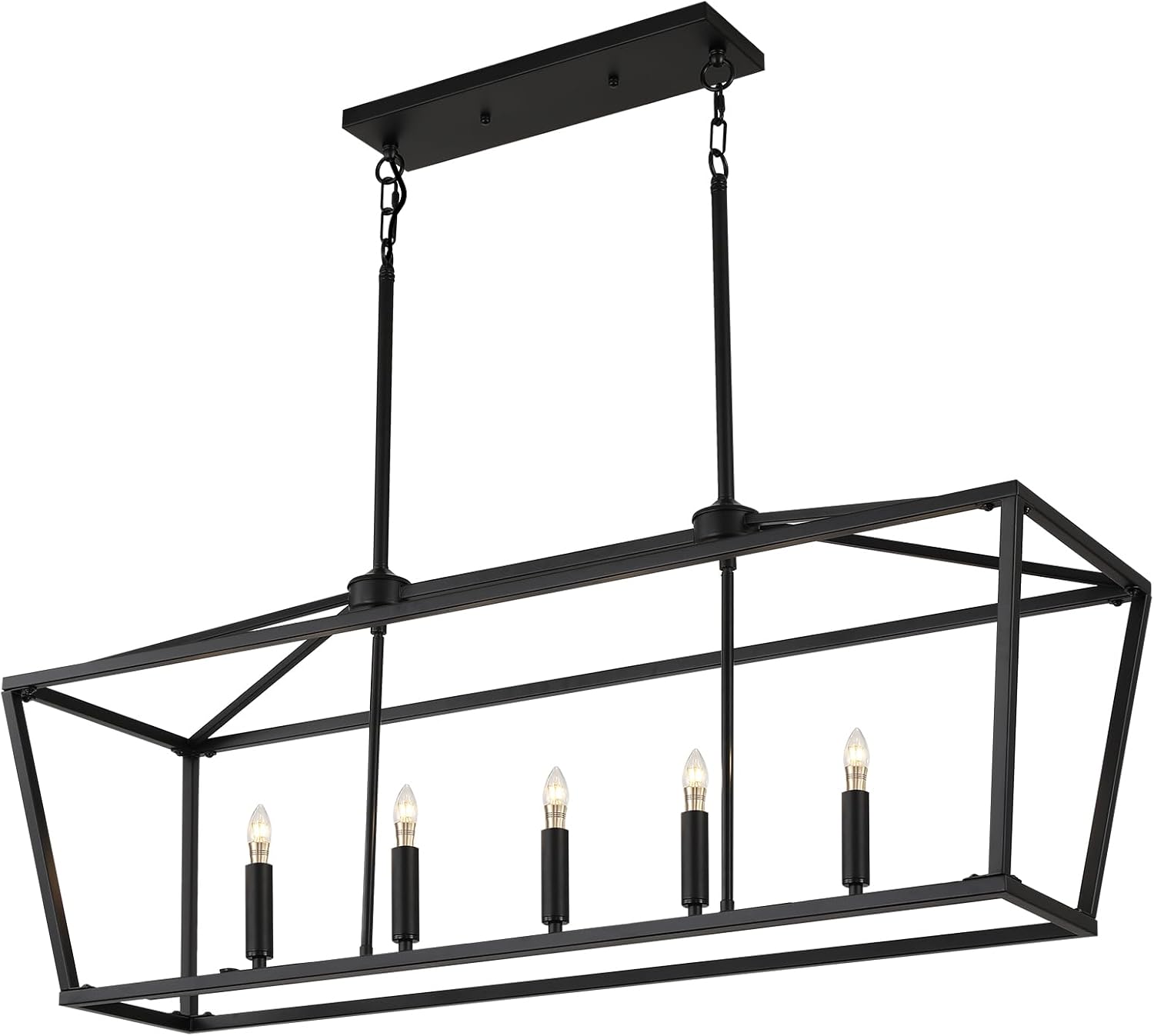 KEESFU 5 Light Dining Room Light Fixtures Over Table, Black Farmhouse Chandelier, Adjustable Height Hanging Pendant for Kitchen Island, Dining Table,Living Room.