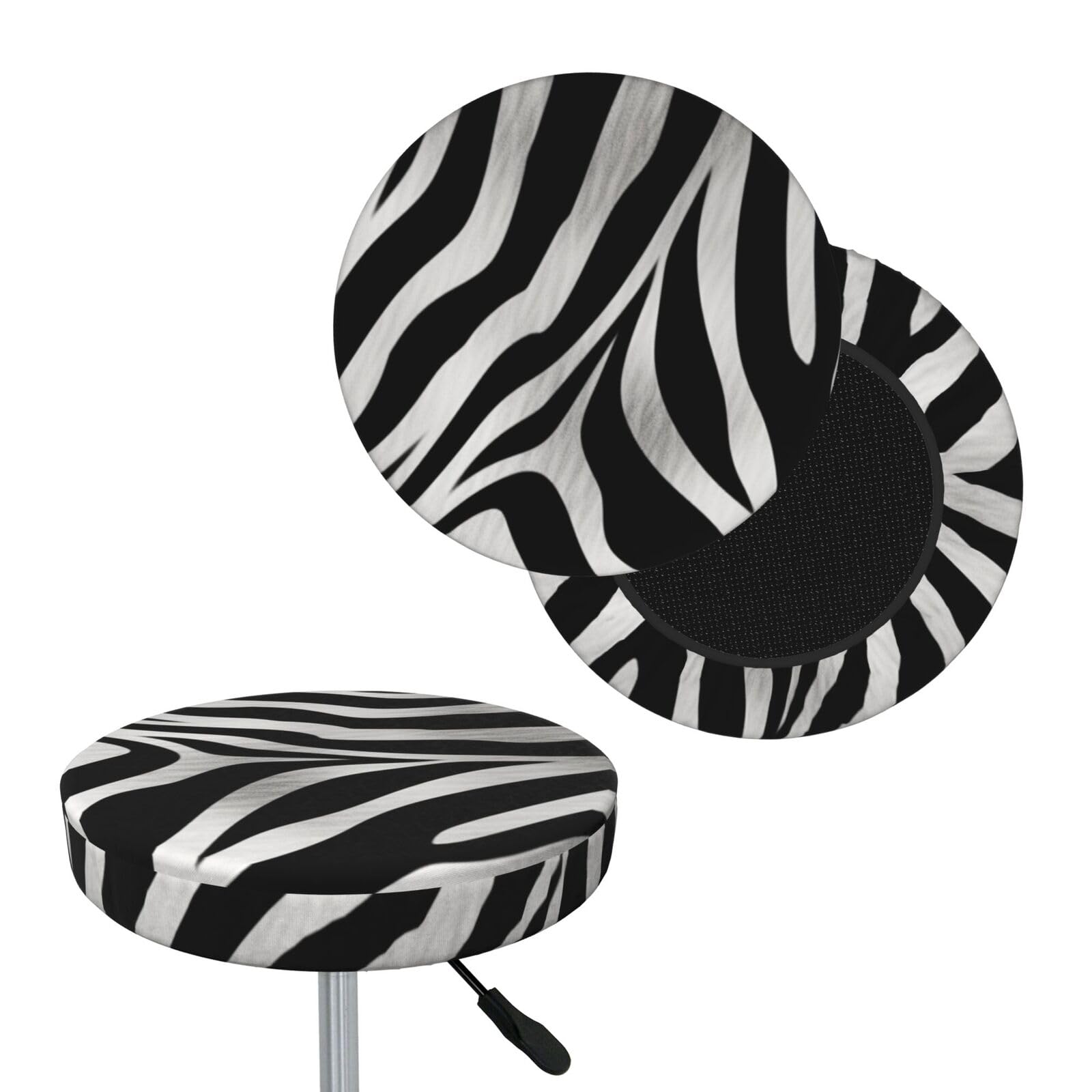 FekiLoot Zebra Print Round Bar Stool Covers Stretch Washable Bar Stool Covers Dustproof Slipcover Bar Chair Covers with Elastic Band for Bar Kitchen Living Room Decor 13 Inch