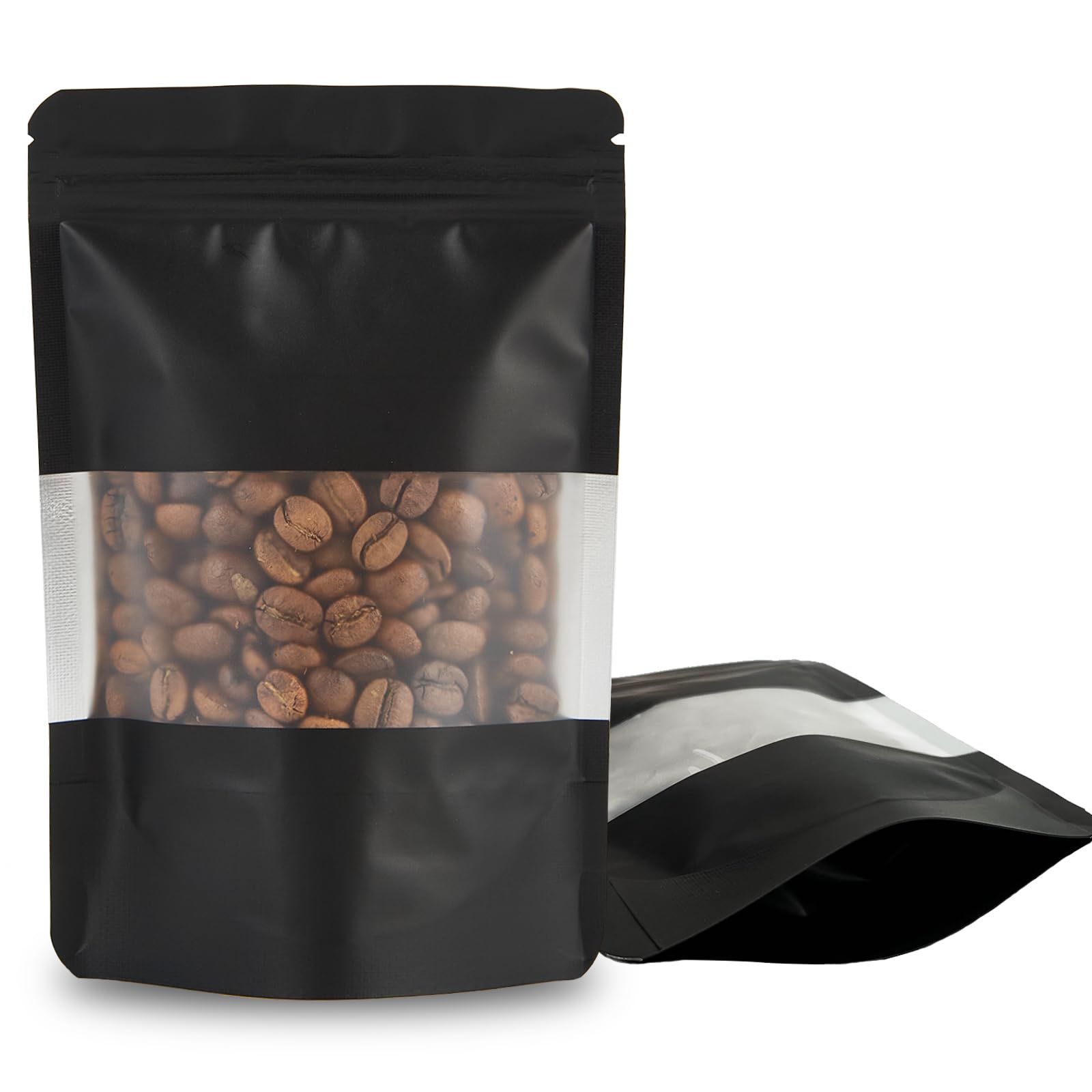 100 Pieces Resealable Mylar Bags, Stand Up Smell Proof Bags with Matte Window, Zipper Lock Foil Pouch Packaging (Black, 3.5 X 5.1 Inch)