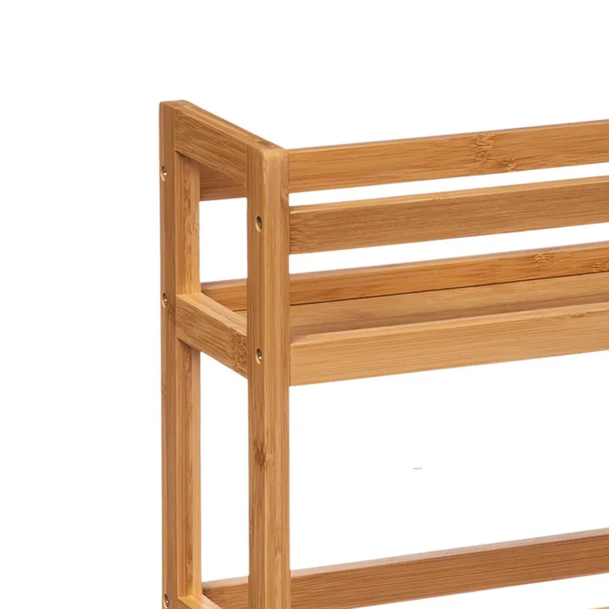 Well Home - Carrello ausiliario in bambù con ruote, 36 x 15 x 74,5 cm, 3 livelli, ideale per cucina, bagno e ufficio, salvaspazio