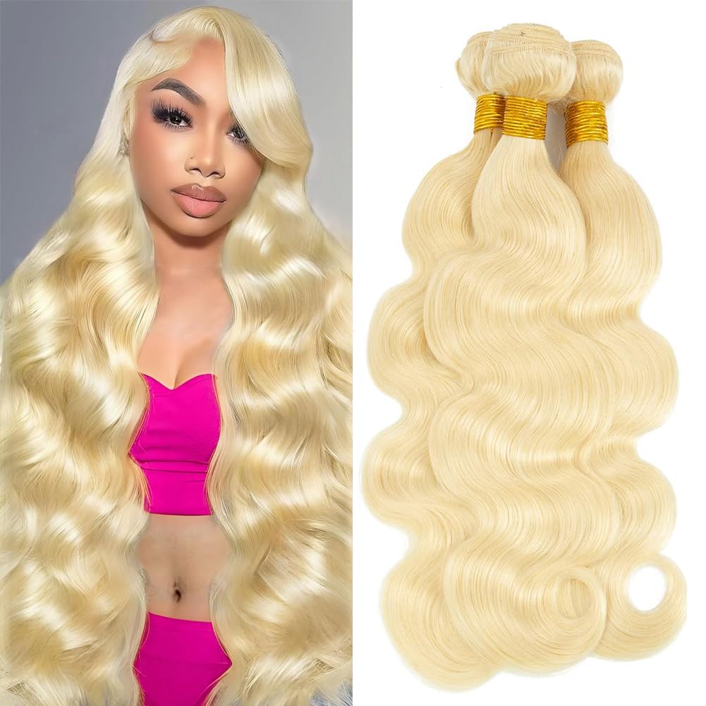 613 Blonde Bundles Human Hair 26 28 30 Inch 613 Human Hair Bundles 100% Unprocessed 16A Brazilian Virgin Bundle 613 Body Wave Bundle Extensions for
