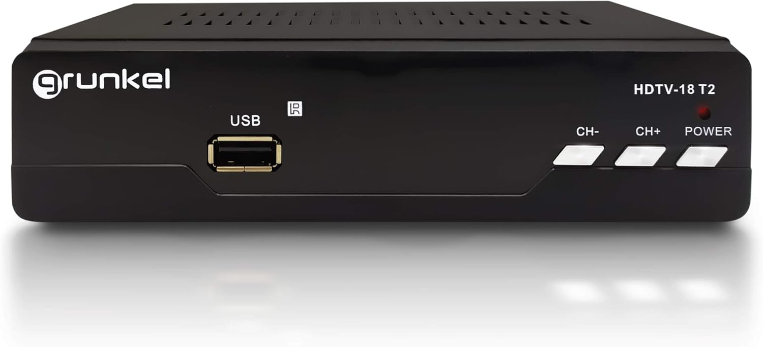 Grunkel - HDTV-18 T2 - Sintonizador TDT T2 USB reproductor y grabador en directo y diferido. Bajo Consumo. Mando a distancia. Marca España - Fácil instalación - Negro