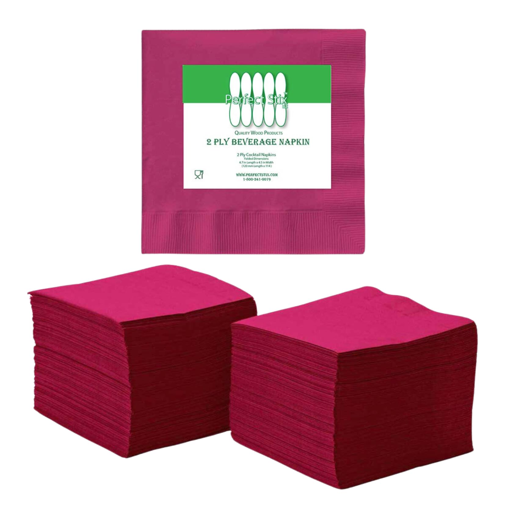 Perfect Stix 2 Ply Burgundy Napkin-100 Paper Cocktail Beverage Napkins, 2-Ply, Burgundy (Pack of 100)