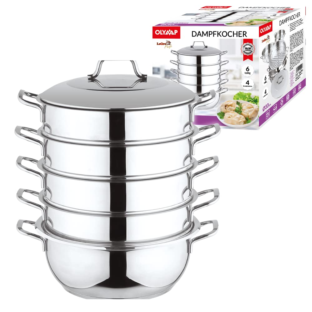 Mantowarka KB-7140 Stoomkoker, 20 cm, set inductiekookpan, stoomkoker, glazen deksel, 5 elementen