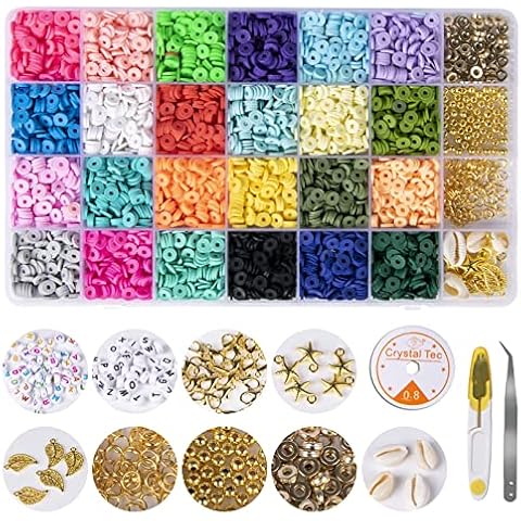 ASAND-H 5341 Pcs Polymer Clay Spacer Beads Kit,24 Colours 6mm Flat Round Heishi Beads ,Handmade Colorful Loose Beads Set for DIY Bracelet Necklace Earring Jewellery Art Craft Decorations Making Cover