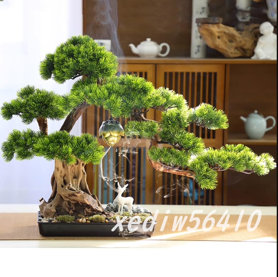 インテリアグリーン ．高級模造迎客松盆栽 置物 禅意迎客松盆栽装飾品  