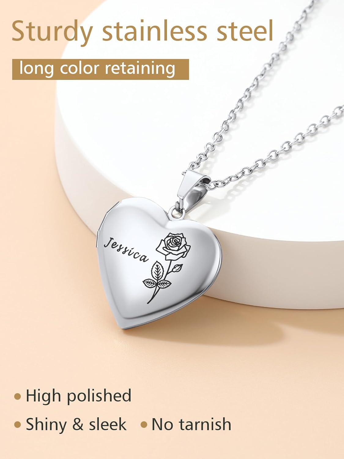 FindChic Custom Birth Flower Necklaces for Women Mom Personalized 2/3/4/5 Bouquet Flowers Heart Locket Name Engraved/Coin Pendant Family Birthday Jewelry Gift, with Gift Box - Image 3