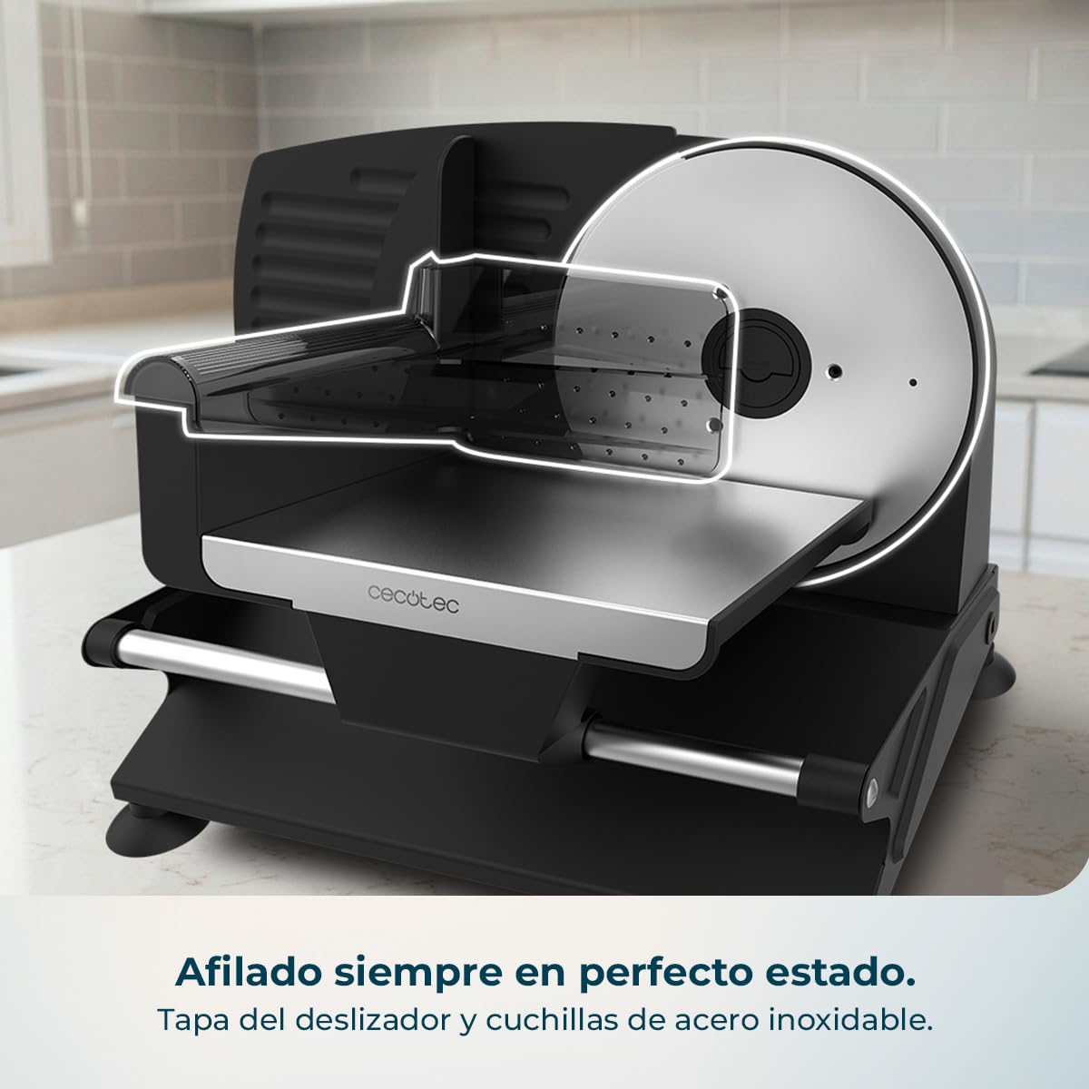 Cecotec Cortafiambres de Acero Rock'nCut Shuriken Steel ProBlades. 200W, Cuchilla Alemana Solingen 190mm, Ajuste Grosor 0-15mm, Disco Extraíble QuickOut, Cortes Finos y Precisos