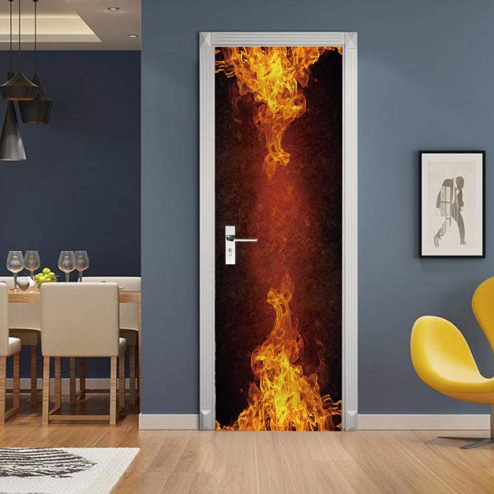 Selbstklebende Türfolie Flammen-Design - 77x200 Cm, 3D Effekt, PVC, Abziehbar