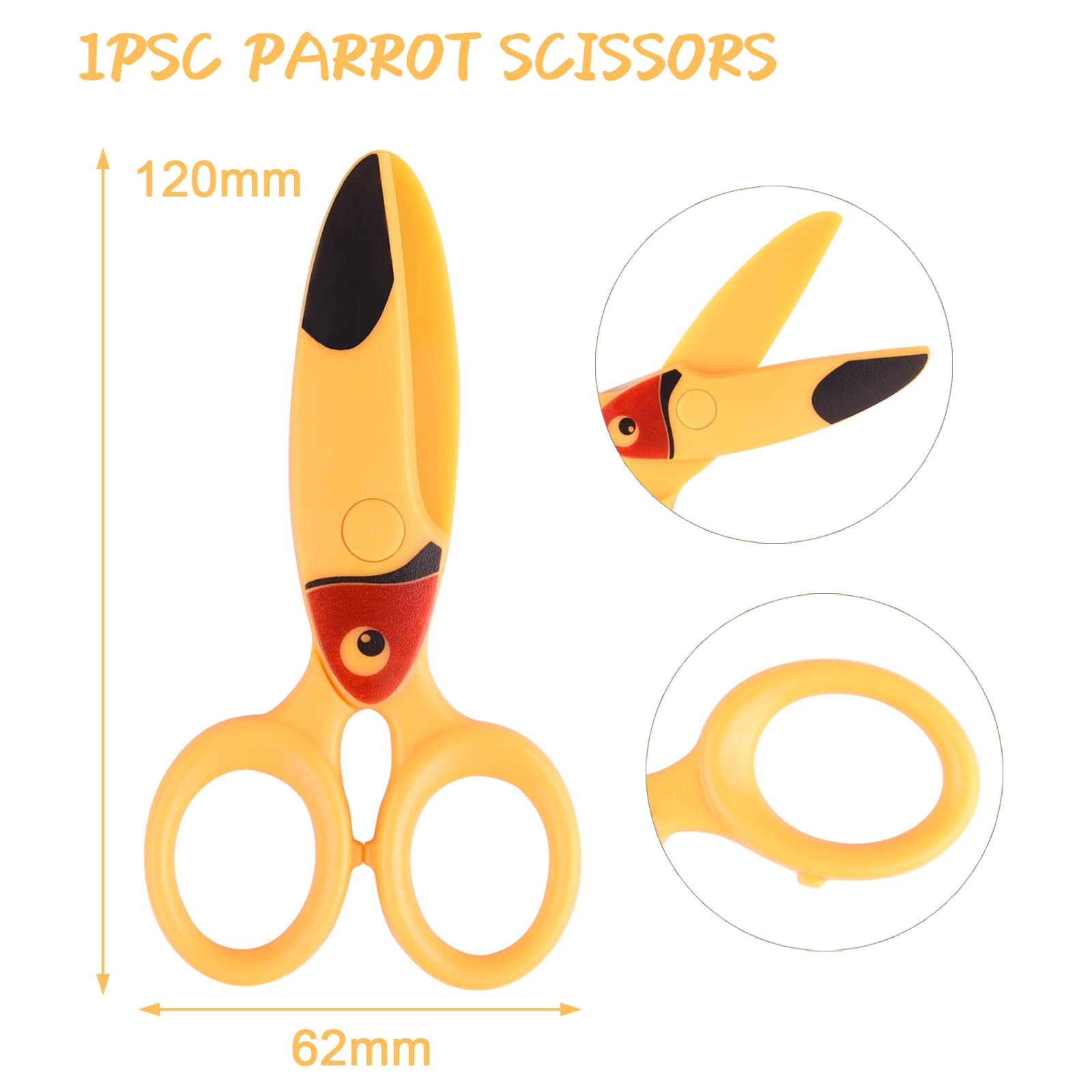 ASTARON Kids Safety Scissors, Cute Toucan Bird Shape Design Kids Preschool Training Scissors, Art Craft Plastic Scissors for School Supplies and Scrapbooking Supplies, 3 Styles Options (Toucan Bird) - Image 2